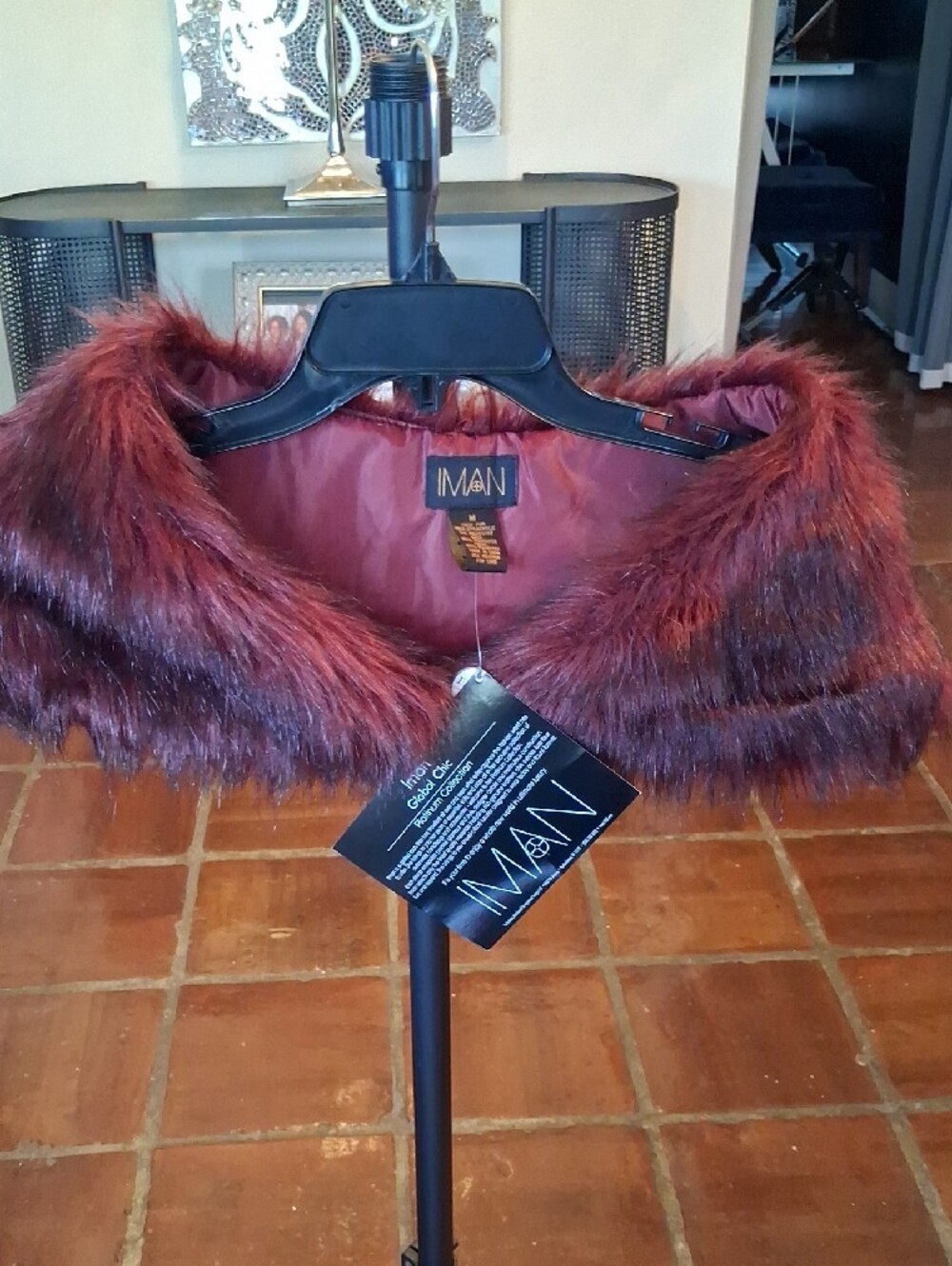 IMAN Women's Faux Fur Teddy Jacket Collar - Burgundy Plum - Picture 3 of 4